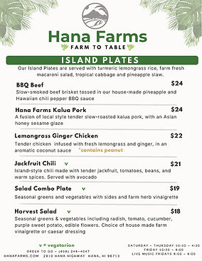 THE BAMBOO HALE | TAKE OUT MENU | Hana Farms
